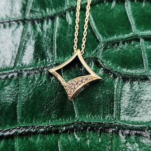 Gümüş Kolye - Karo Tasarım Taşlı 925 Ayar Gümüş Kolye-Geometrik Modern Tasarımlı Hediye Gümüş Kolye