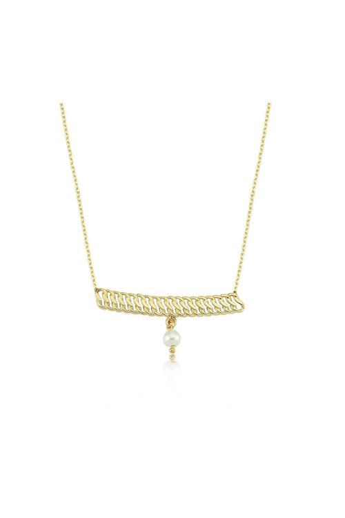 Gümüş Kolye - İnci Sallantılı Şerit Örgü Gümüş Kolye