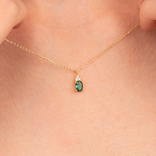 Gümüş Kolye - Zümrüt Oval Taşlı 925 Ayar Gümüş Kolye