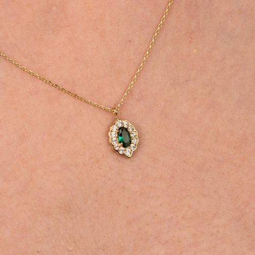 Gümüş Kolye - Zümrüt Oval Taşlı 925 Ayar Gümüş Kolye