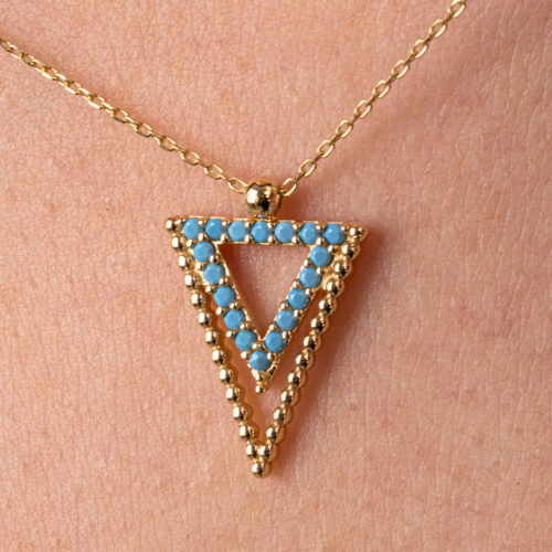 Gümüş Kolye - Üçgen Tasarımı Firuze İhtişamı Modern Tarz Gündelik Spor 925 Ayar Gümüş Kolye