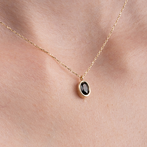 Gümüş Kolye - Smoky Taşlı Oval Çerçeveli Sade Minimal Tasarım Tarz 925 Ayar Gümüş Kolye 