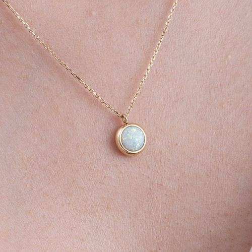 Gümüş Kolye - Oval Opal Taşlı Çerçeveli Sade Minimal Tasarım 925 Ayar Gümüş Kadın Kolye