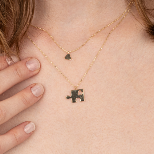 Gümüş Kolye - Kalpli Puzzle 925 Ayar Gümüş Kolye