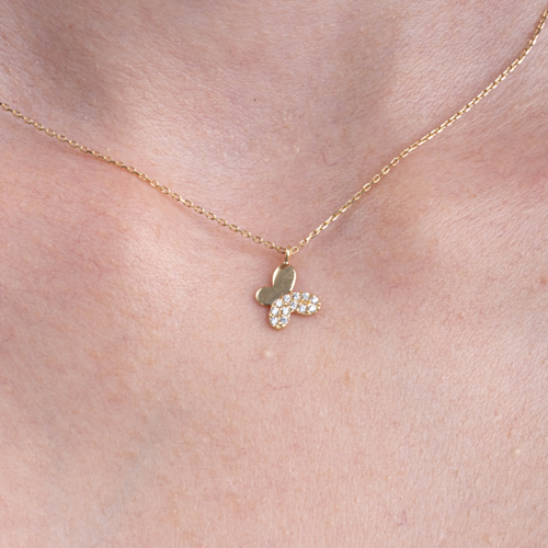 Gümüş Kolye - Taşlı Mini Kelebek Gümüş Kolye