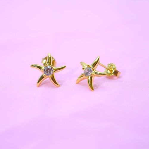 Gümüş Küpe - Kadın Yuvarlak Zirkon Taşlı Deniz Yıldızı 925 Ayar Gümüş Küpe