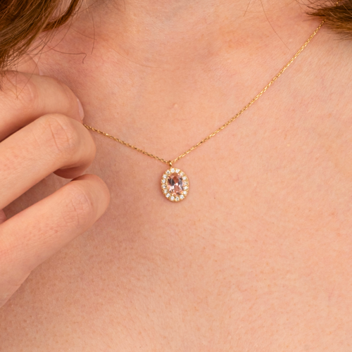 Gümüş Kolye - Morganite Oval Taşlı 925 Ayar Gümüş Kolye