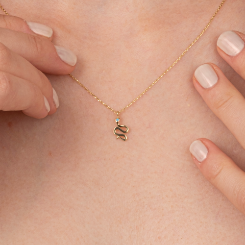 Gümüş Kolye - Firuze Taşlı Yılan Tasarım 925 Ayar Gümüş Kolye