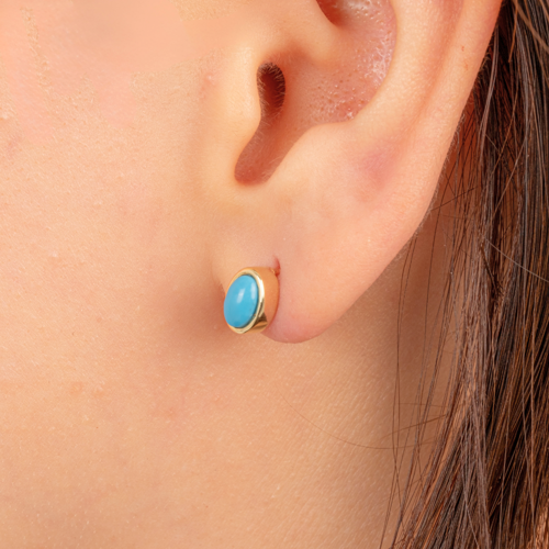 Gümüş Küpe - 925 Ayar Gümüş Firuze (Turkuaz) Taşlı Oval Küpe