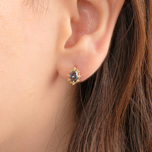 Gümüş Küpe - 925 Ayar Gümüş Vintage Tasarım Mistik Topaz Taşlı Küpe