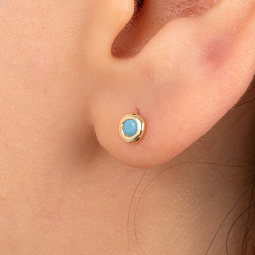 Gümüş Küpe - 925 Ayar Gümüş Minimal Firuze (Turkuaz) Taşlı Küpe