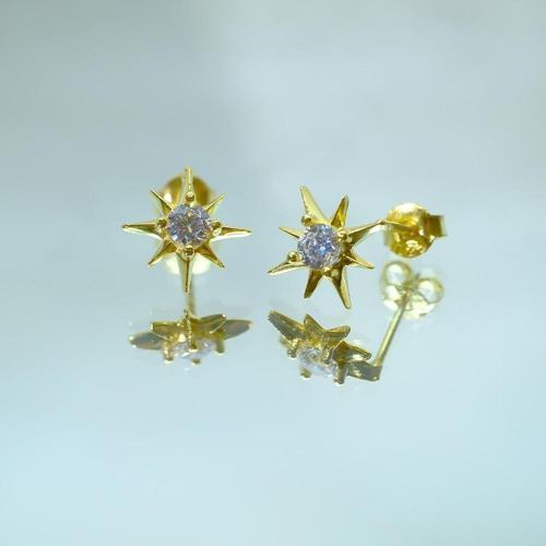 Gümüş Küpe - 925 Ayar Zirkon Taşlı Yıldız Model Gümüş Küpe