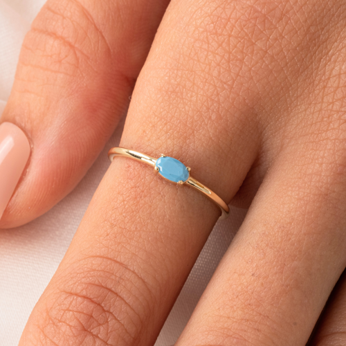 Gümüş Yüzük - 0.50 Karat Oval Sade Minimal Firuze (Turkuaz) 925 Ayar Tektaş Gümüş Yüzük