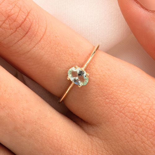 Gümüş Yüzük - 0.90 Karat Su Yeşili Tektaş Evlilik Teklifi Swarovski Tektaş 925 Ayar Gümüş Tarz Yüzük