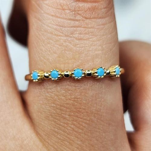 Gümüş Yüzük - Firuze Taşlı Beş Taşlı Minimal Modern Tasarım 925 Ayar Gümüş Yüzük