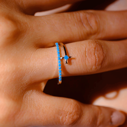 Gümüş Yüzük - Firuze Taşlı Yarım Tur Sarmalı Modern Tasarım 925 Ayar Gümüş Kadın Yüzük - Hediyelik