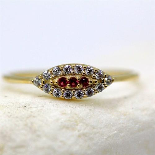 Gümüş Yüzük - Mekik Göz Kadın 925 Ayar Gümüş Yüzük-Nano Yakut Taşlı Göz Minimal Hediye Gümüş Yüzük