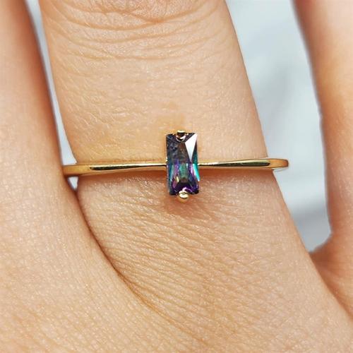 Gümüş Yüzük - Mistik Topaz Taşlı Baget Tasarım 925 Ayar Gümüş Yüzük