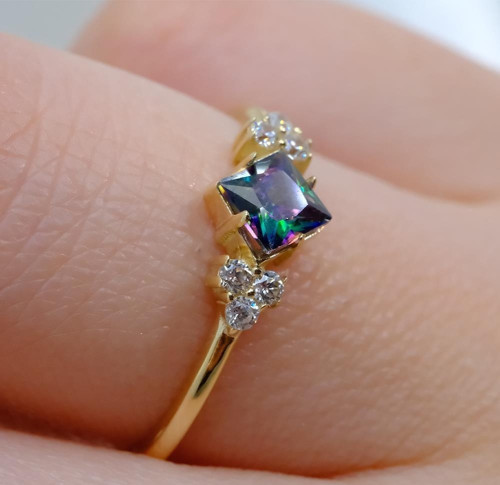 Gümüş Yüzük - Mistik Topaz Taşlı Alyans Yüzük- 0.40 Karat Topaz Evlilik Teklifi 925 Ayar Gümüş Yüzük
