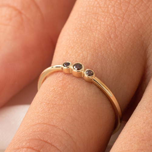 Gümüş Yüzük - Minimal Tria Şampanya (Siyahtan Kahverengiye Hareli) 925 Ayar Gümüş Eklem Yüzüğü