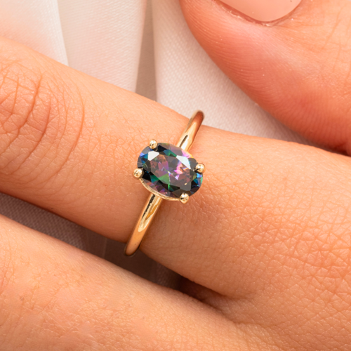 Gümüş Yüzük - Nikola 1.50 CT Mistik Topaz Tektaş 925 Ayar Gümüş Evlilik Teklifi Yüzüğü-Hediyelik