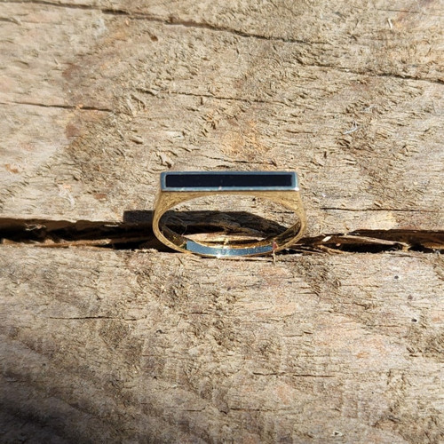 Gümüş Yüzük - Siyah Mineli Çizgi Tasarım Dikdörtgen Tarz Minimal 925 Ayar Gümüş Taşsız Yüzük