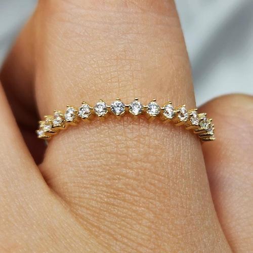 Gümüş Yüzük - Yarım Tur Alyans Zirkon Taşlı 925 Ayar Gümüş Yüzük