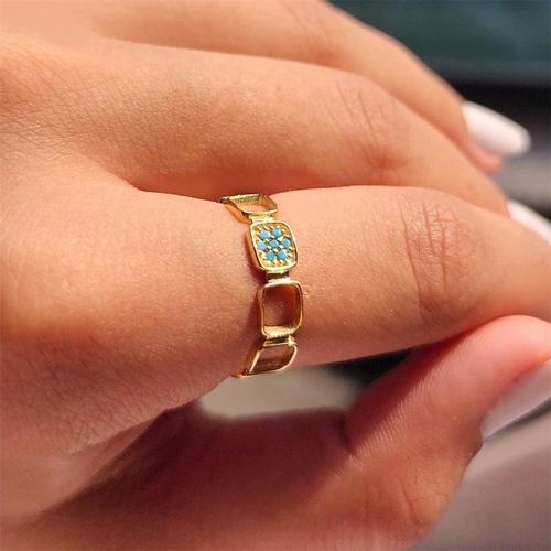 Kapalıçarşı Kare Sıralı Firuze Taşlı 925 Ayar Tasarım Gümüş Yüzük