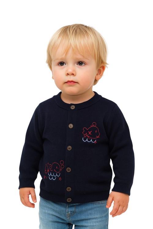 Balık Nakışlı Erkek Çocuk Hırka