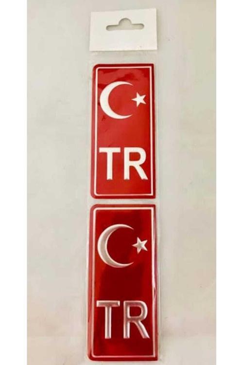 Tr Plaka Arması Metal Etiket Sticker Kırmızı 2'Li
