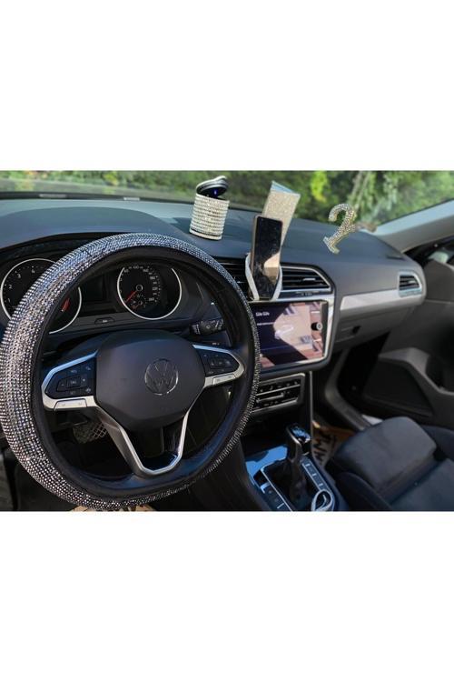 Her Araca Uygun Geçirmeli Füme Taşlı Direksiyon Kılıfı