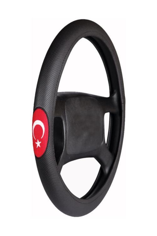 Geçmeli Deri Direksiyon Kılıfı Nakış Model Türk Bayrağı