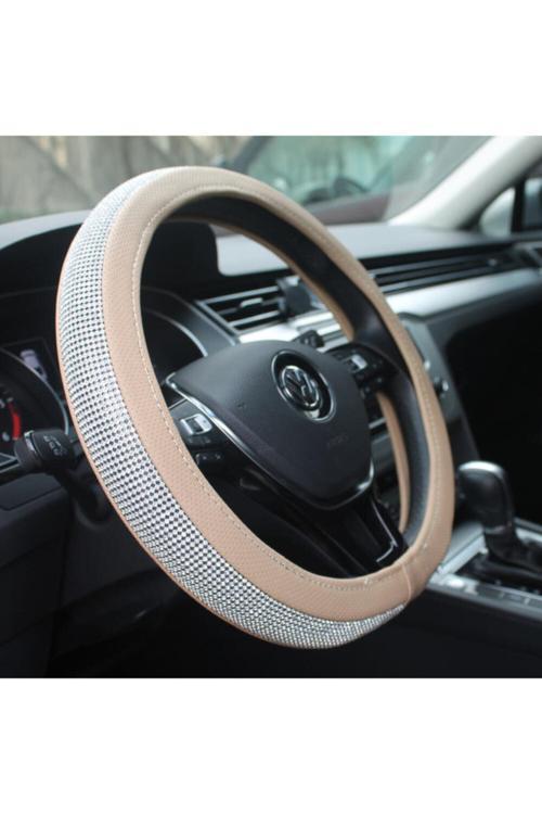 Krem Renk Pırlanta Geçmeli Direksiyon Kılıfı