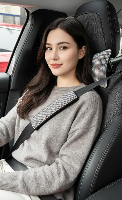 Janjan Taşlı Tüm Araçlara Uyumlu Şık Boyun Yastığı Ve Emniyet Kemer Seti