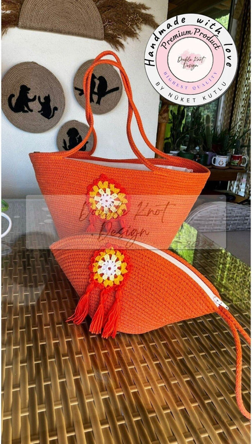 2Li Takım Plaj Çantası ,Dantel Detaylı Clutch, Totebag, Kadın Çanta, Yazlık, Hediyelik,Anneler Günü