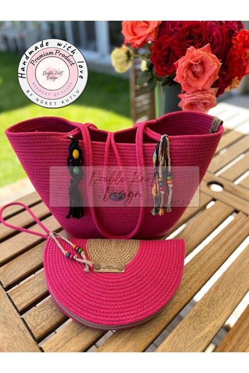 Bella 2Li Takım Plaj Çantası , El Çantası Clutch, Totebag, Kadın, Yazlık, Hediyelik