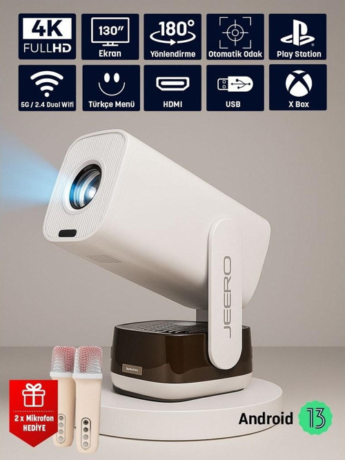K6 Dual Microphone Karaoke Projector(Türkçe Menü Android13)