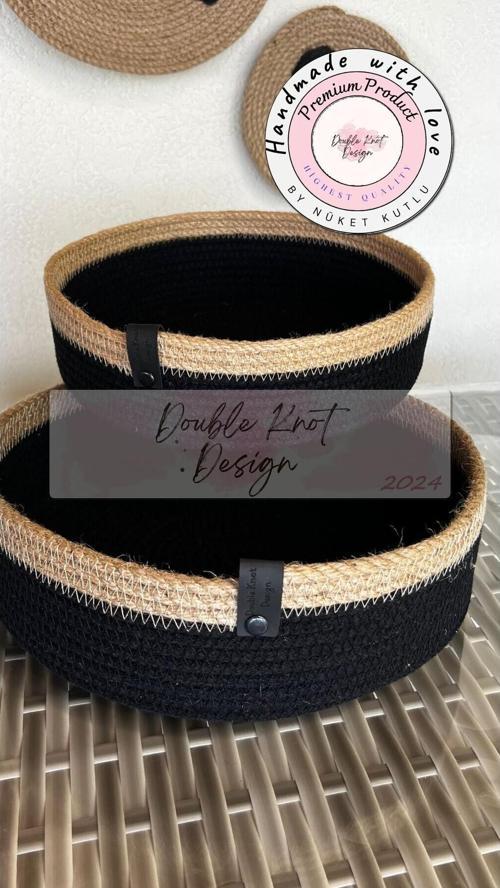 2Li Jüt Yuvarlak Hasır Sepet Takımı Çok Amaçlı Düzenleyici Sepet Organizer / Hediyelik Anneler Günü