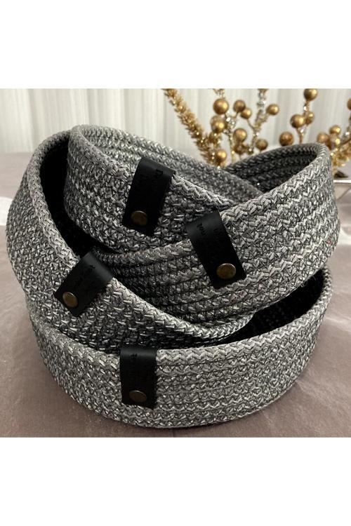 Simli Parlak Gümüş Gri Tress Düzenleyici Sepet- Organizer 4Lü Set Hediyelik Anneler Günü Yılbaşı