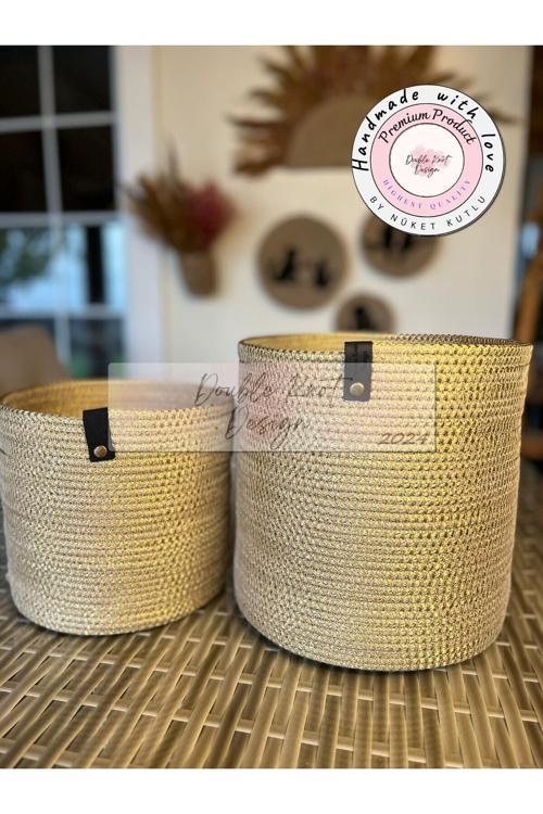 Saksı Sepet. 2Li Gold Banyo, Mutfak, Çocuk Odası Düzenleyici Sepet, Organizer Hediyelik Anneler Günü