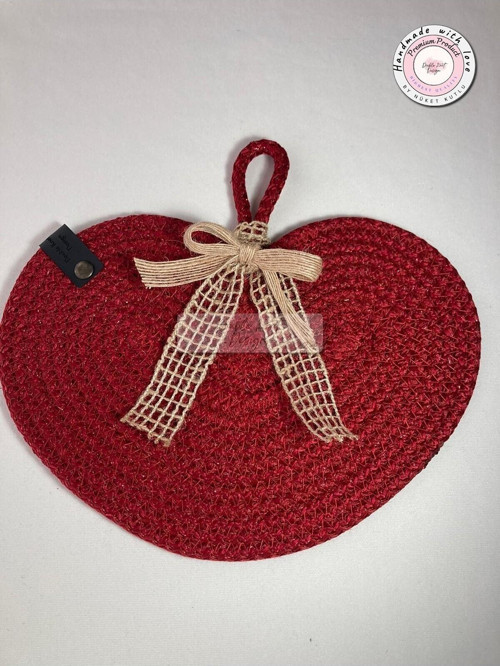 Şık Dekoratif Kalpli Kapı Süsü- Hediyelik Sevgililer Günü Hasır Jüt Tress