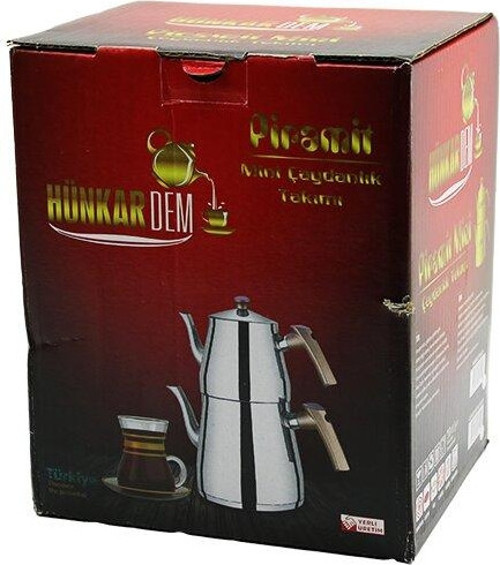 PRAMİT MİNİ BOY ÇELİK ÇAYDANLIK SETİ - TAKIMI RENKLİ BAKALİT KULP ÜST DEMLİK: 0.9LT - ALT SULUK: 1.5LT KENDİNDEN SÜZGEÇLİ (5060)