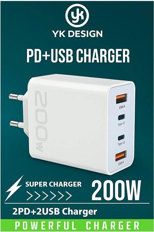 Çoklu Port 2×USB + 2×Type-C PD/QC Hızlı Şarj Cihazı - 4 Port Çok Fonksiyonlu Adaptör