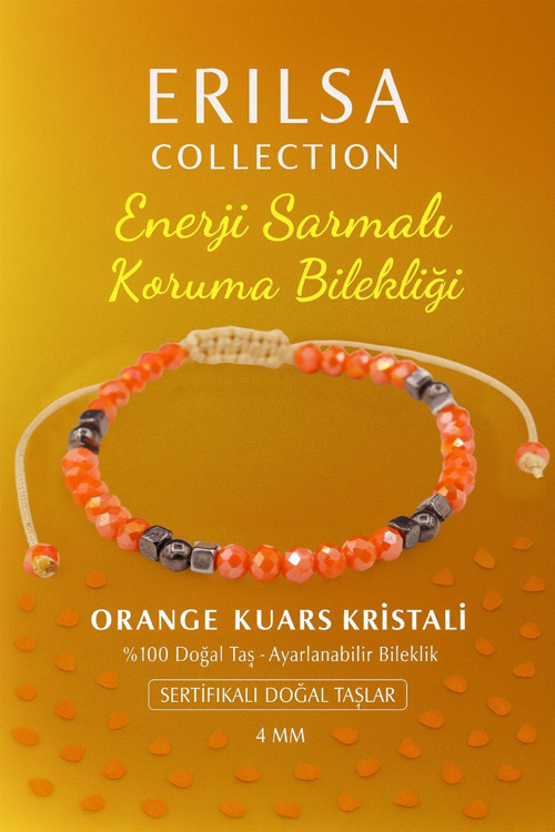 Sertifikalı Enerji Sarmalı Koruma Bilekliği - Orange Kuvars Kristali ve Terahertz Taşı