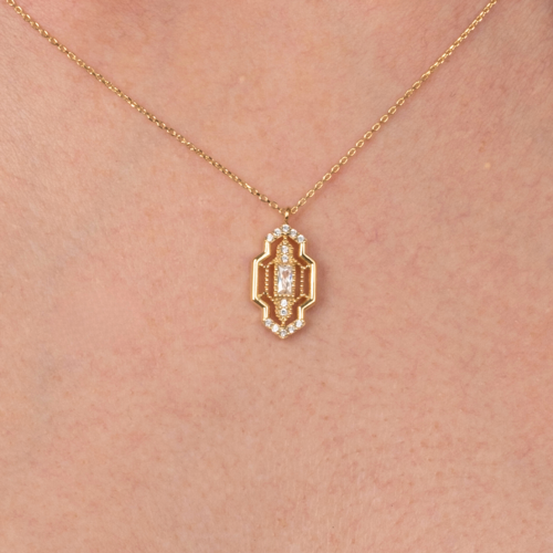 Gümüş Kolye - Baget Taşlı Şık Tasarım 925 Ayar Gümüş Kolye