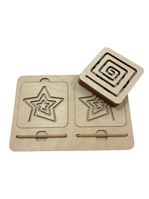 Ahşap Sağ ve Sol El Koordinasyon Oyunu, İki El Çizgi Çalışması, Geometrik Desenler, 5'li Çizim Seti