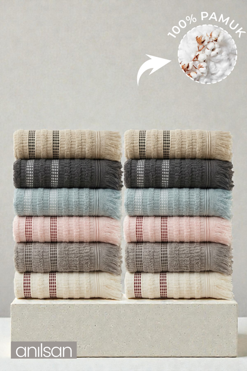 12'li Agros El Havlusu - 50x80 Cm, 170 Gr, %100 Pamuk, Spa Ve Otel Havlusu, Günlük Kullanıma Uygun
