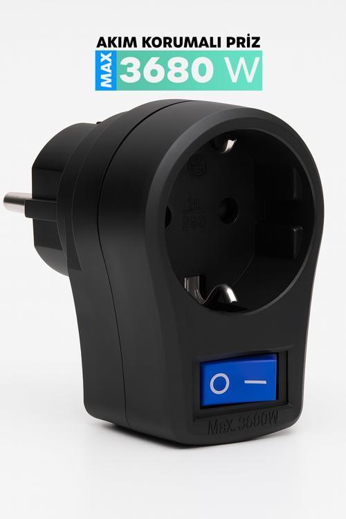 Tekli Topraklı Akım Korumalı Priz Işıklı Anahtarlı Aşırı Gerilim Korumalı Emniyetli Priz 3860 Watt 