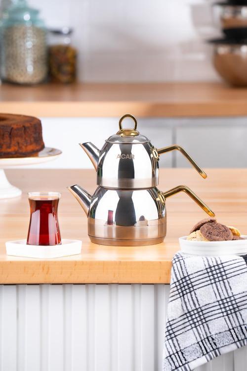 ACAR Alexi Mini Çelik Çaydanlık Takımı - Gold