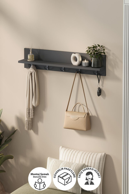 Portmanto Duvar Askılığı Elbise Askılığı Vega Antrasit 80 Cm